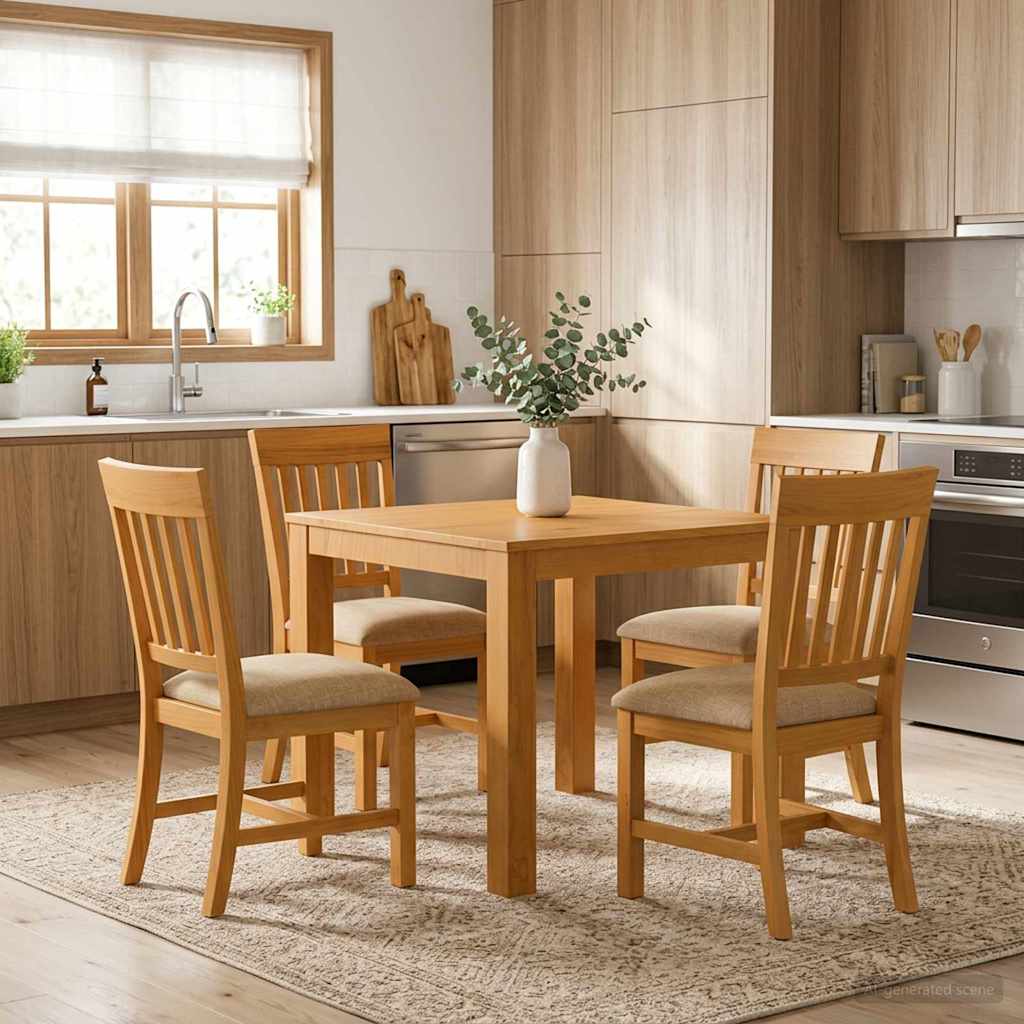 Dining Set 5 pcs Beige Solid Oak Wood