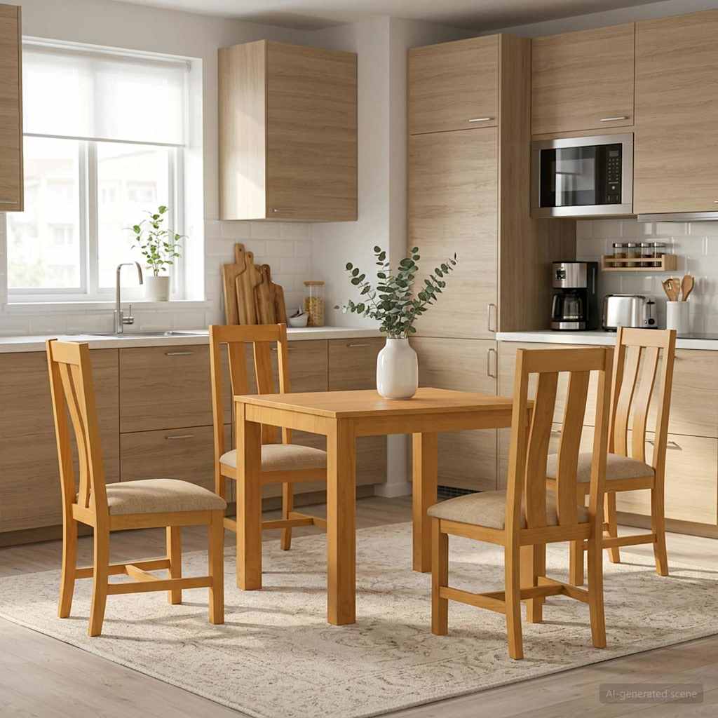 Dining Set 5 pcs Beige Solid Oak Wood