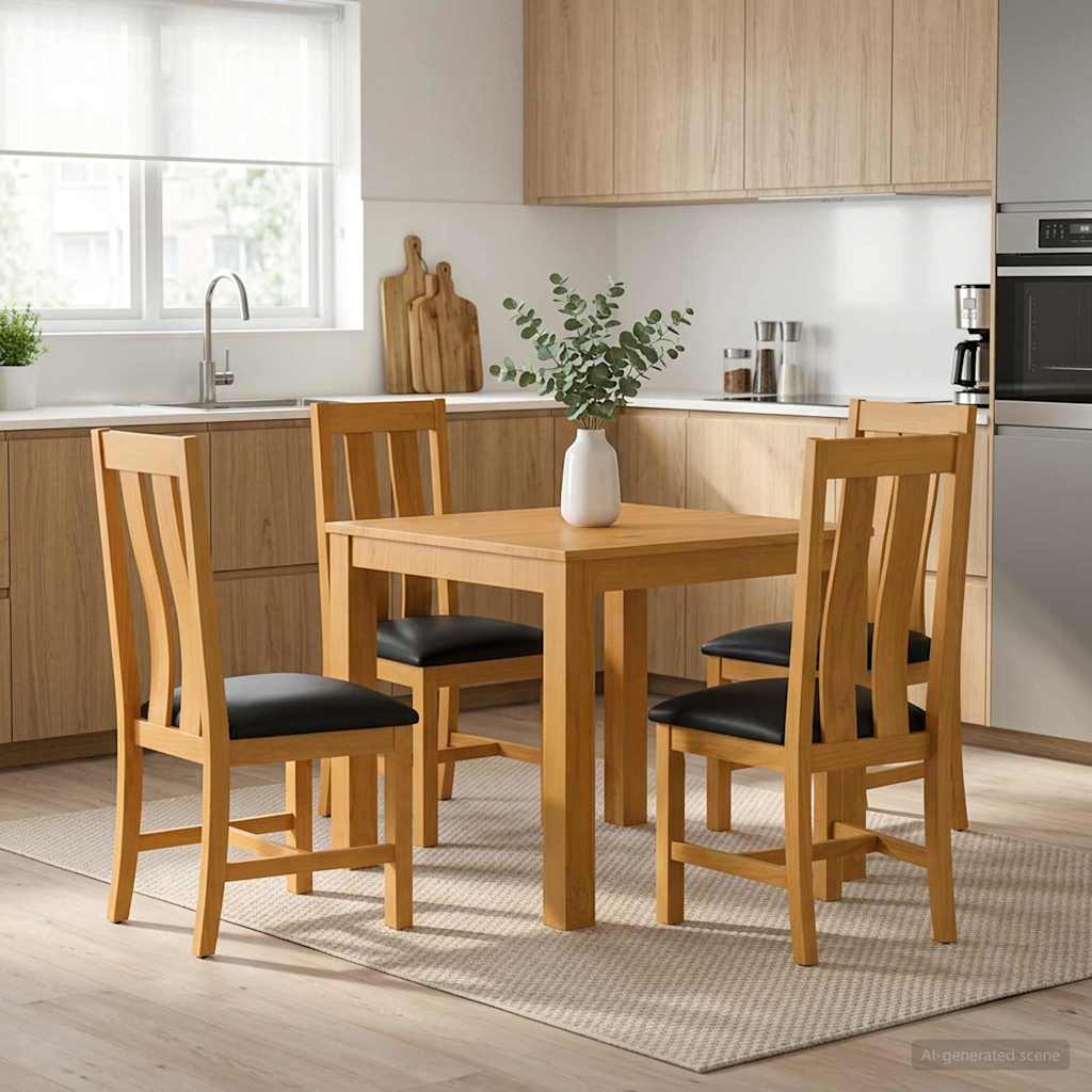 Dining Set 5 pcs Black Solid Oak Wood