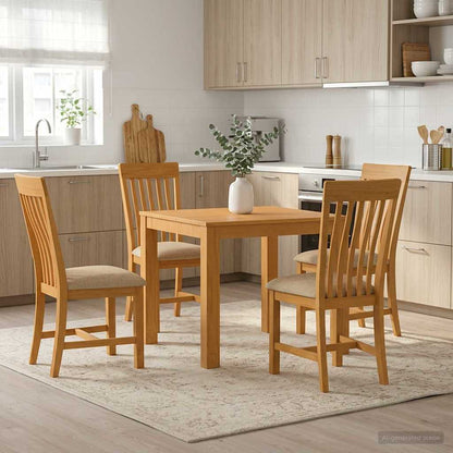 Dining Set 5 pcs Beige Solid Oak Wood