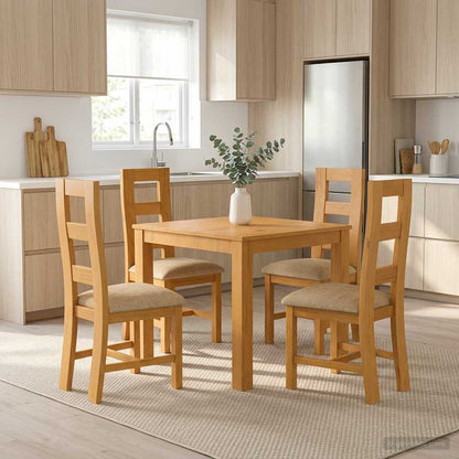 Dining Set 5 pcs Beige Solid Oak Wood