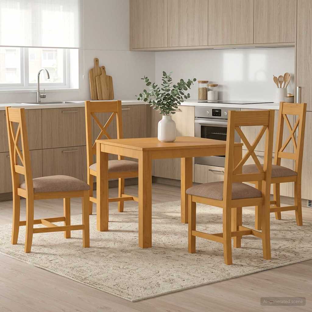 Dining Set 5 pcs Grey Solid Oak Wood