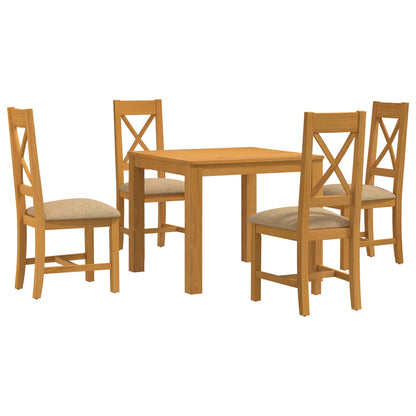 Dining Set 5 pcs Beige Solid Oak Wood
