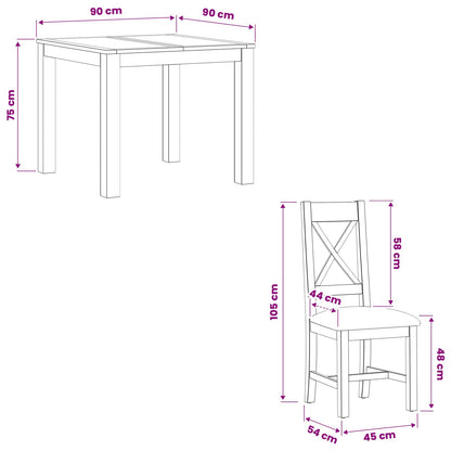 Dining Set 5 pcs Beige Solid Oak Wood