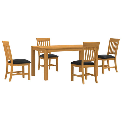 Dining Set 5 pcs Black Solid Oak Wood