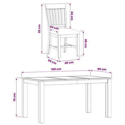 Dining Set 5 pcs Black Solid Oak Wood