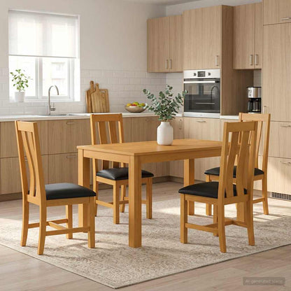 Dining Set 5 pcs Black Solid Oak Wood