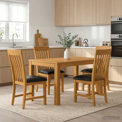 Dining Set 5 pcs Black Solid Oak Wood