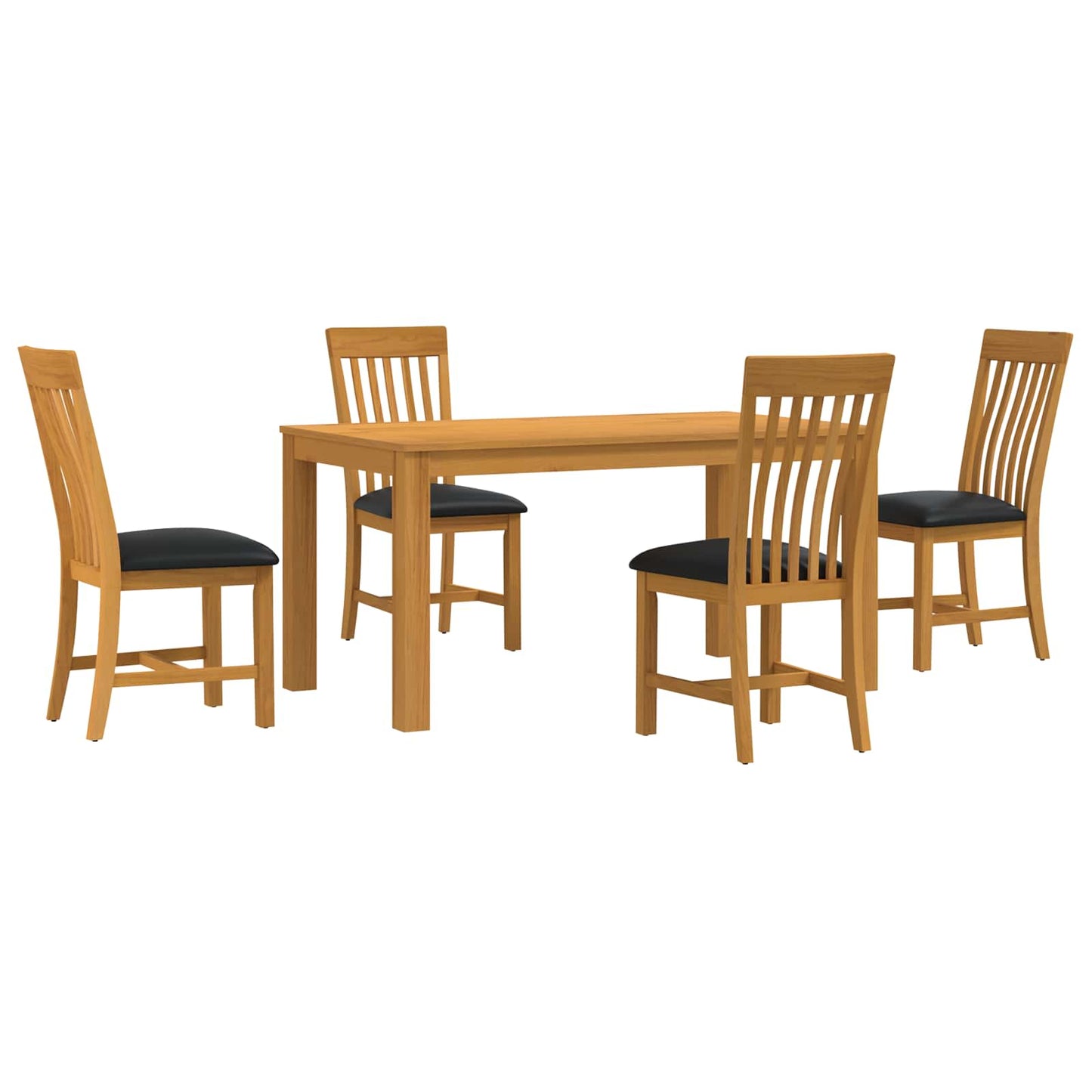 Dining Set 5 pcs Black Solid Oak Wood