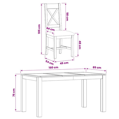 Dining Set 5 pcs Beige Solid Oak Wood