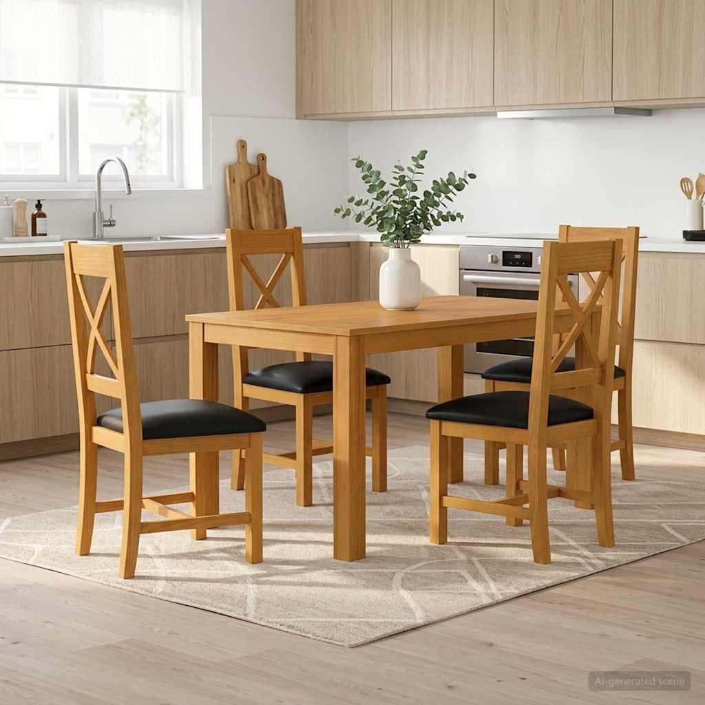Dining Set 5 pcs Black Solid Oak Wood
