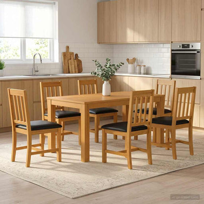 Dining Set 7 pcs Black Solid Oak Wood