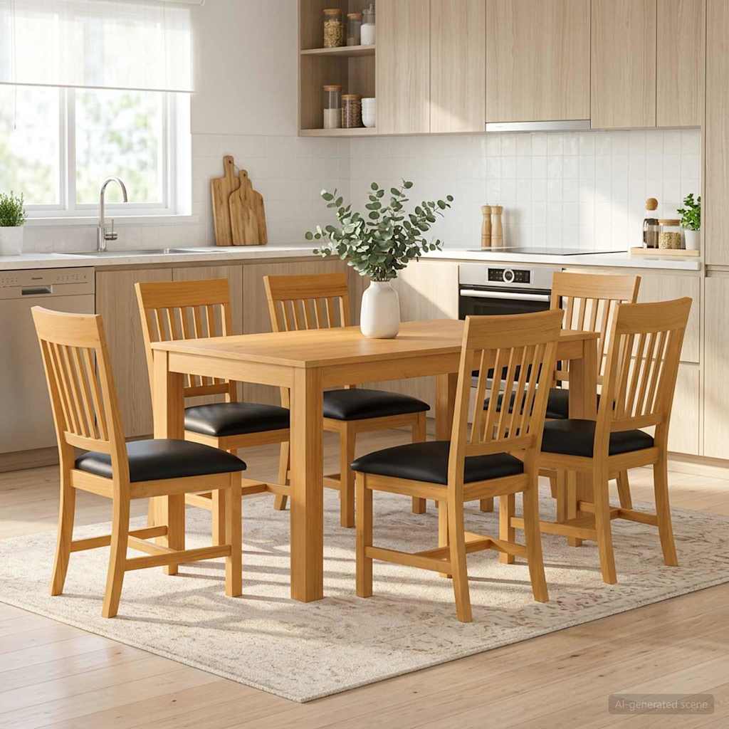 Dining Set 7 pcs Black Solid Oak Wood