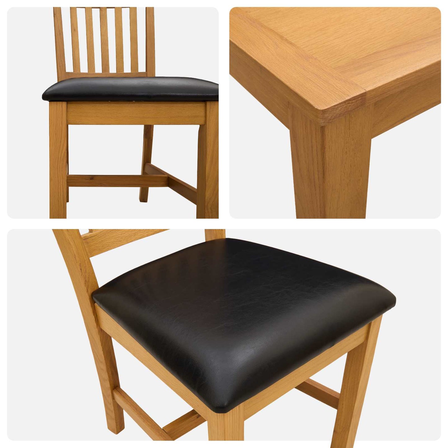Dining Set 7 pcs Black Solid Oak Wood