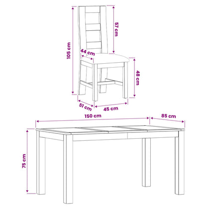 Dining Set 7 pcs Grey Solid Oak Wood