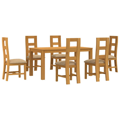 Dining Set 7 pcs Beige Solid Oak Wood