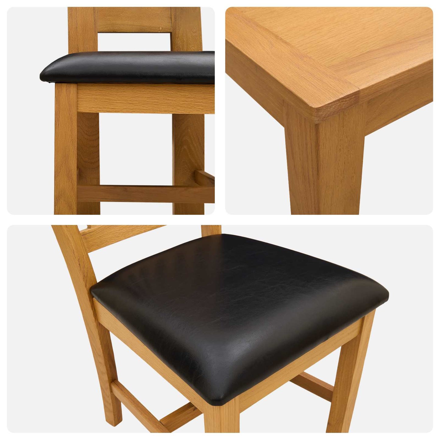 Dining Set 7 pcs Black Solid Oak Wood