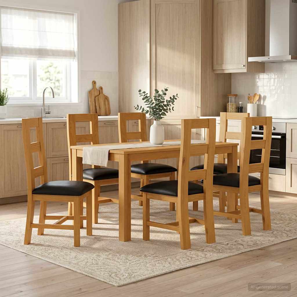 Dining Set 7 pcs Black Solid Oak Wood