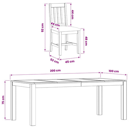 Dining Set 7 pcs Black Solid Oak Wood
