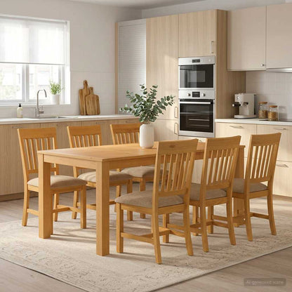 Dining Set 7 pcs Beige Solid Oak Wood