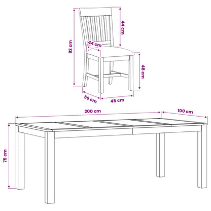 Dining Set 7 pcs Beige Solid Oak Wood