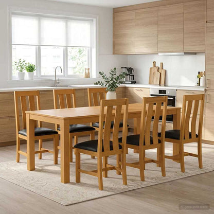 Dining Set 7 pcs Black Solid Oak Wood