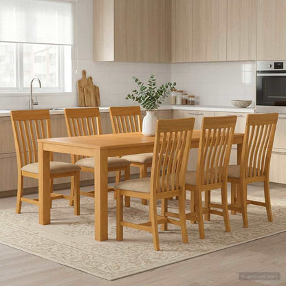 Dining Set 7 pcs Beige Solid Oak Wood