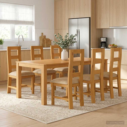 Dining Set 7 pcs Beige Solid Oak Wood