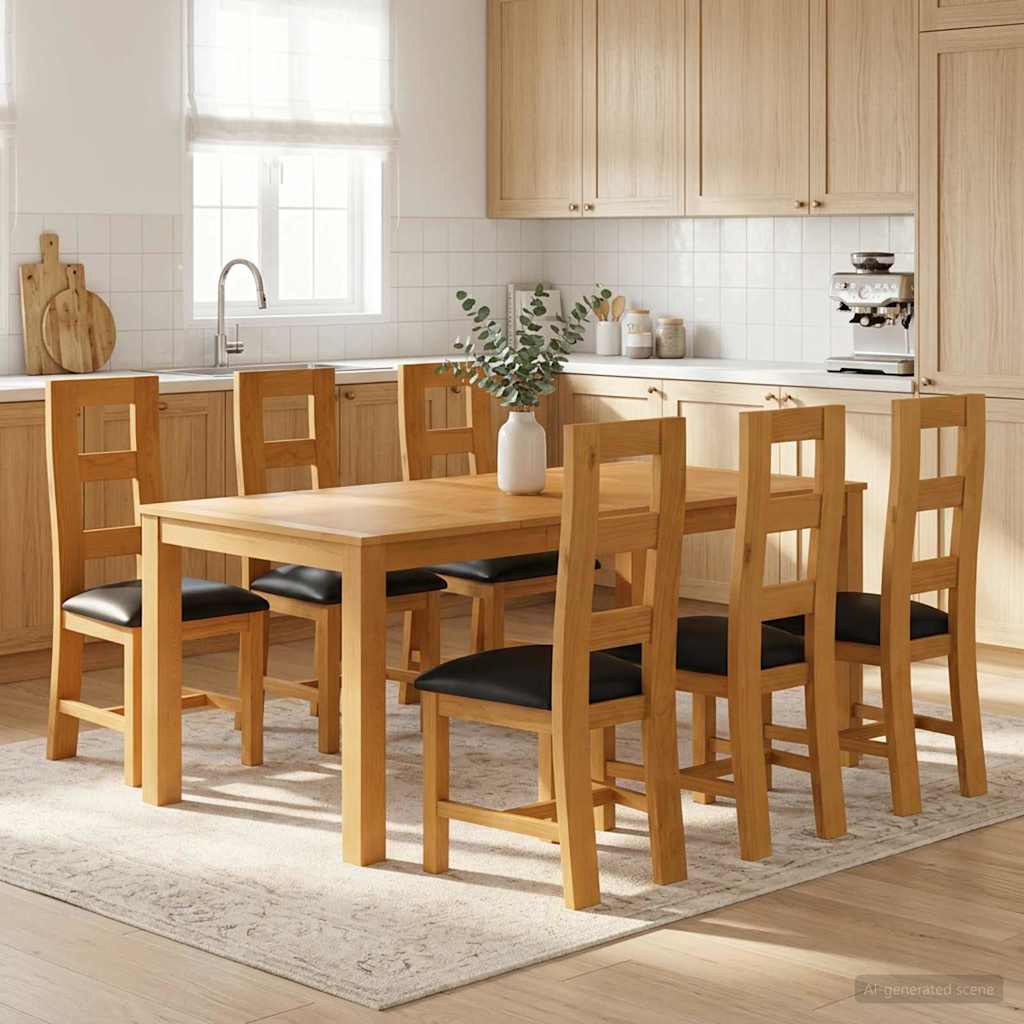 Dining Set 7 pcs Black Solid Oak Wood