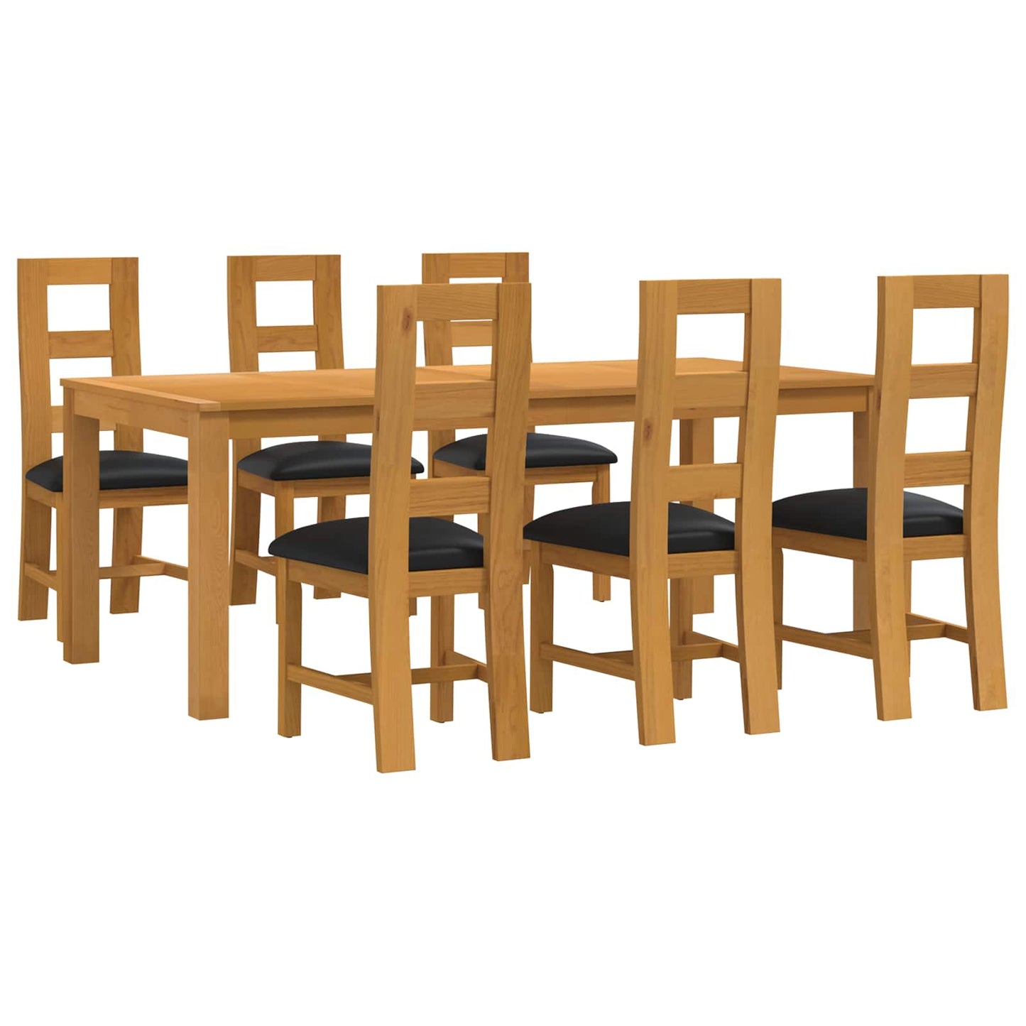 Dining Set 7 pcs Black Solid Oak Wood