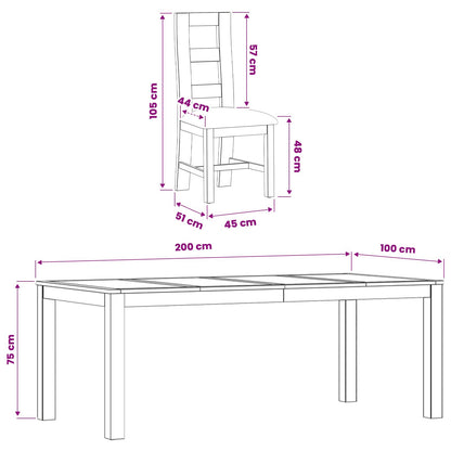 Dining Set 7 pcs Black Solid Oak Wood