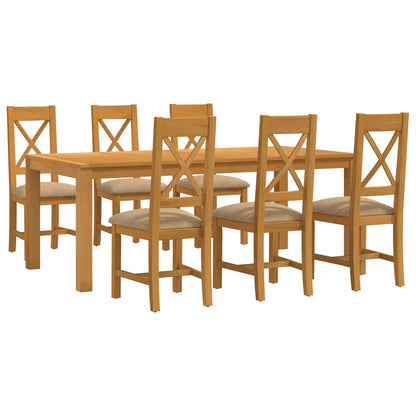 Dining Set 7 pcs Beige Solid Oak Wood