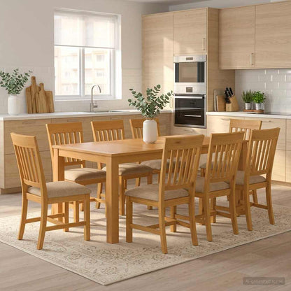 Dining Set 9 pcs Beige Solid Oak Wood