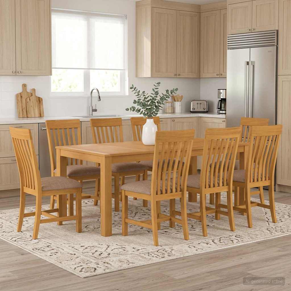Dining Set 9 pcs Grey Solid Oak Wood