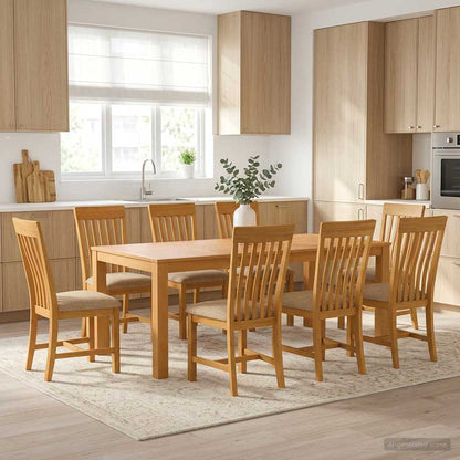 Dining Set 9 pcs Beige Solid Oak Wood