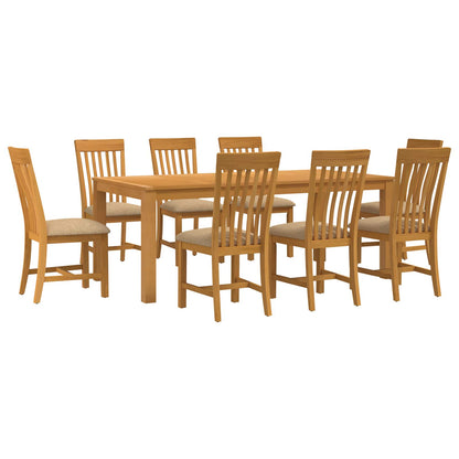 Dining Set 9 pcs Beige Solid Oak Wood