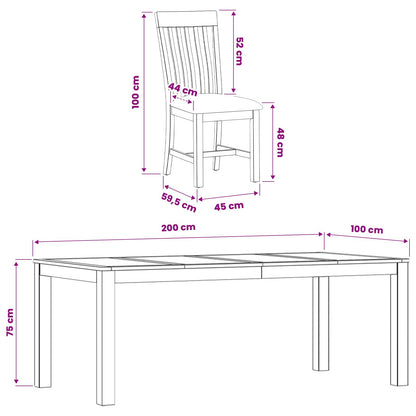 Dining Set 9 pcs Beige Solid Oak Wood