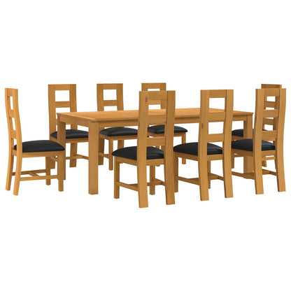 Dining Set 9 pcs Black Solid Oak Wood