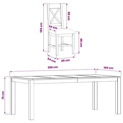 Dining Set 9 pcs Beige Solid Oak Wood