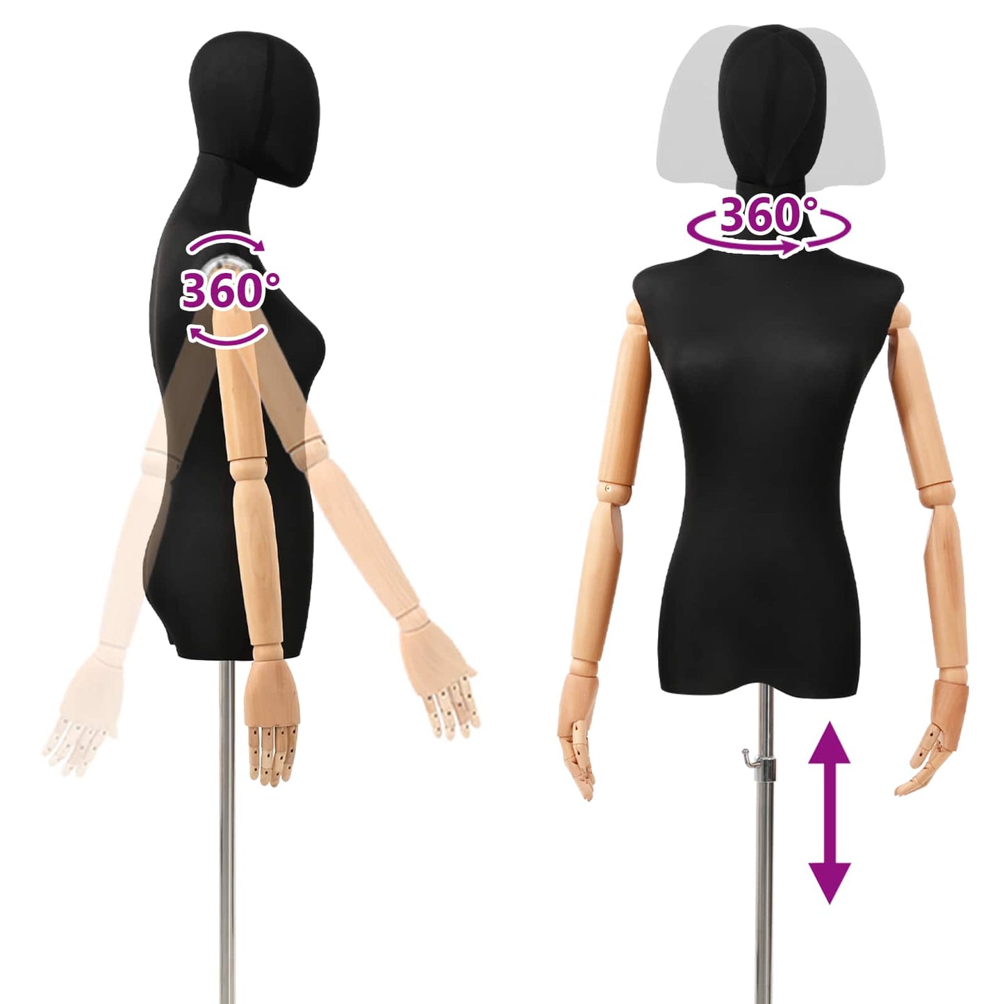 Adjustable 165-213 cm Mannequin with Base Female PP Black