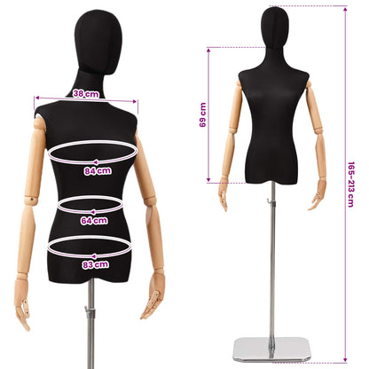 Adjustable 165-213 cm Mannequin with Base Female PP Black