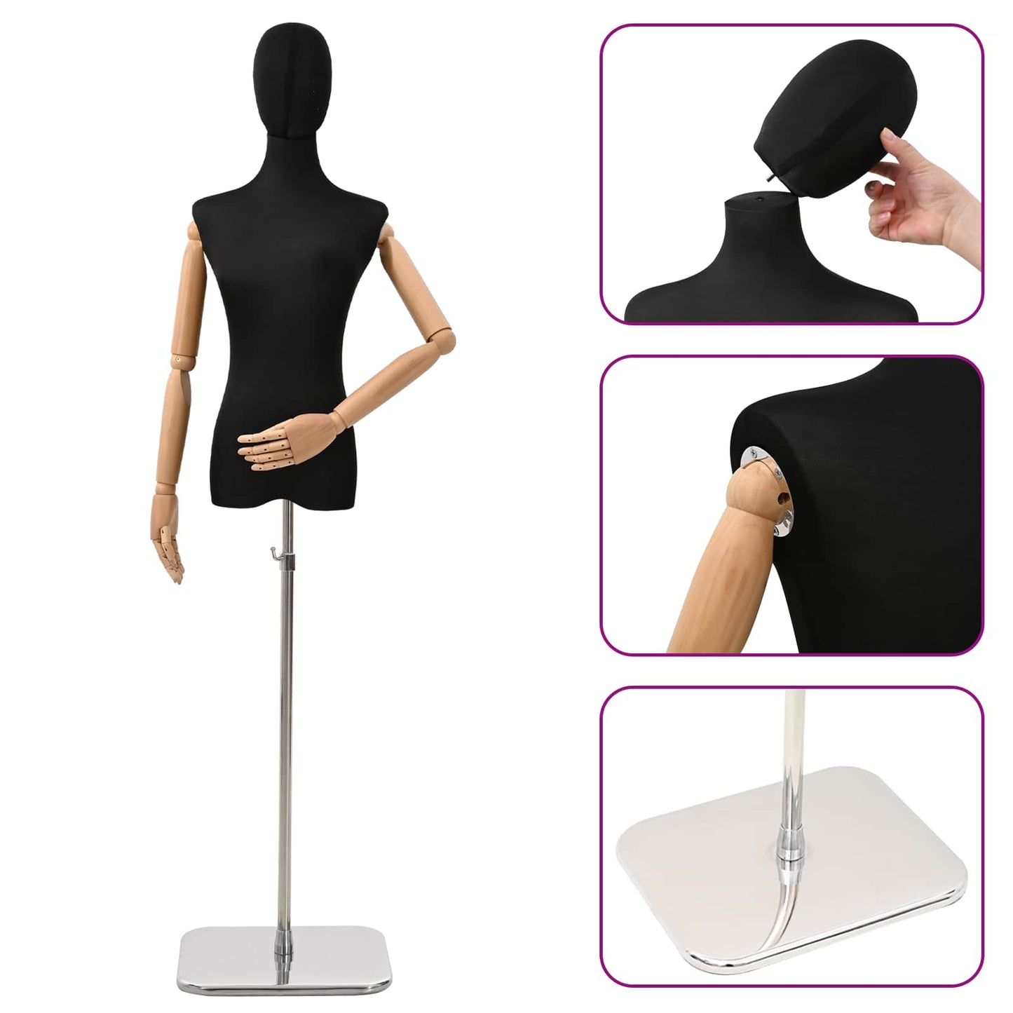Adjustable 165-213 cm Mannequin with Base Female PP Black