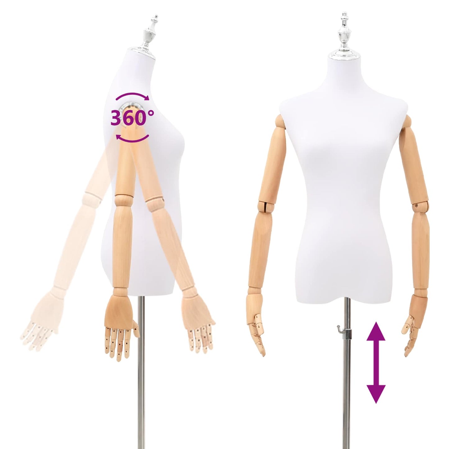 Adjustable 165-213 cm Mannequin with Base Female PP White