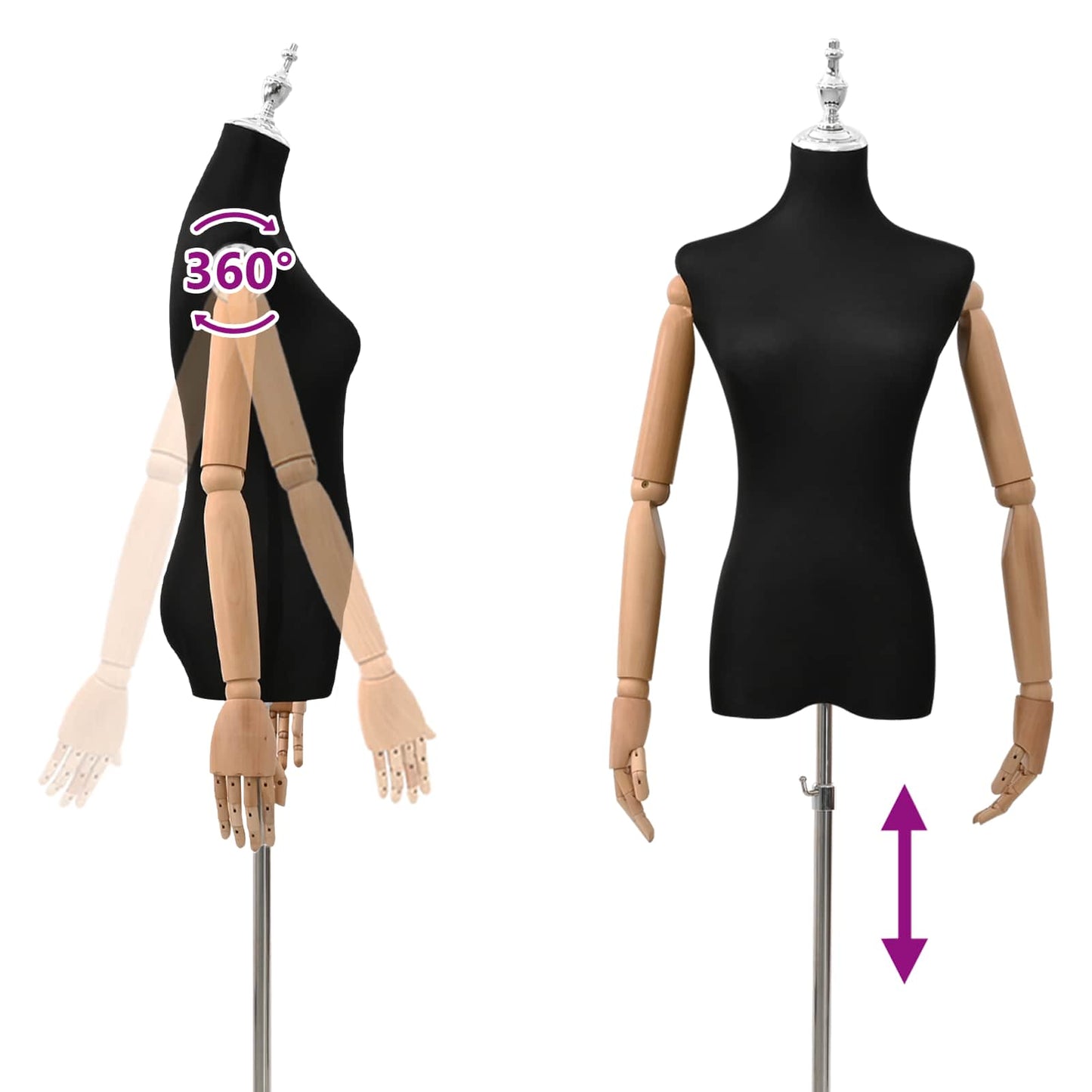 Adjustable 165-213 cm Mannequin with Base Female PP Black