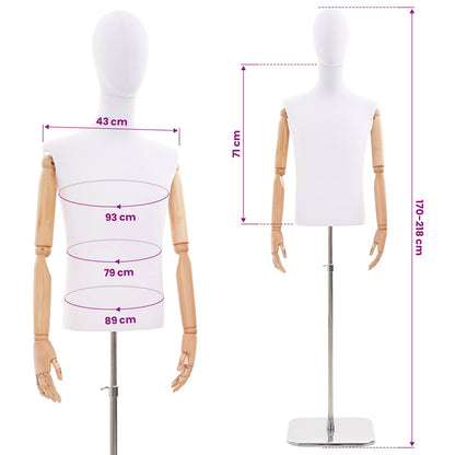 Adjustable 170-218 cm Mannequin with Base Male PP White