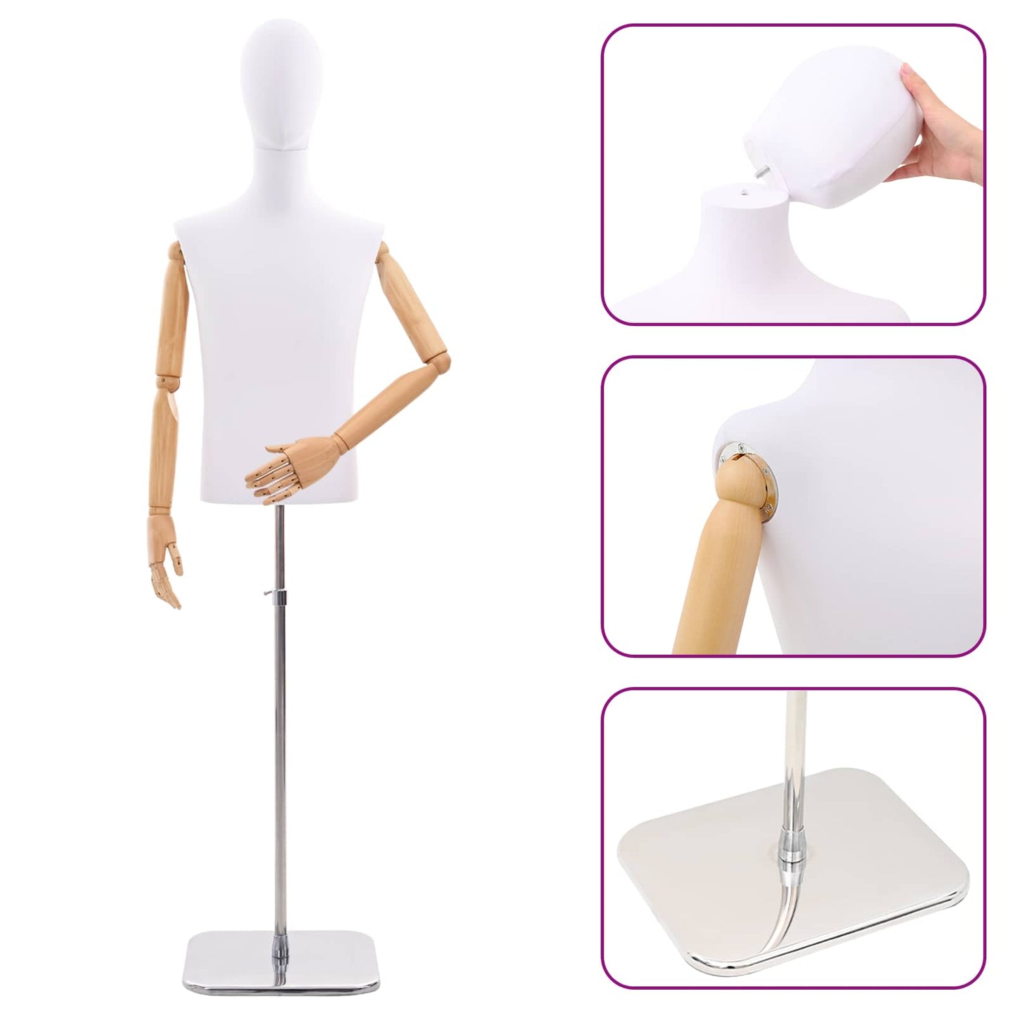 Adjustable 170-218 cm Mannequin with Base Male PP White