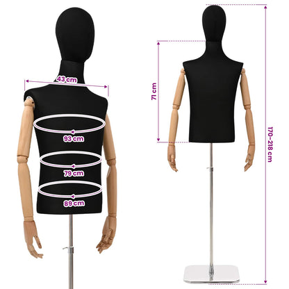 Adjustable 170-218 cm Mannequin with Base Male PP Black