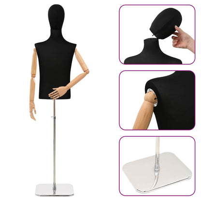 Adjustable 170-218 cm Mannequin with Base Male PP Black