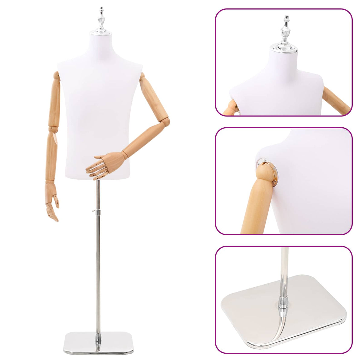 Adjustable 170-218 cm Mannequin with Base Male PP White