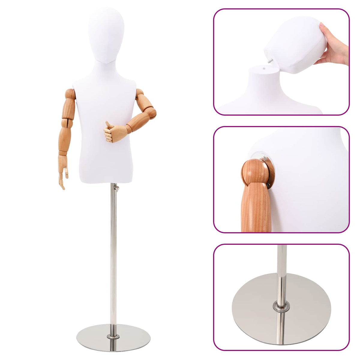 Adjustable 120-150 cm Mannequin with Base Unisex PP White